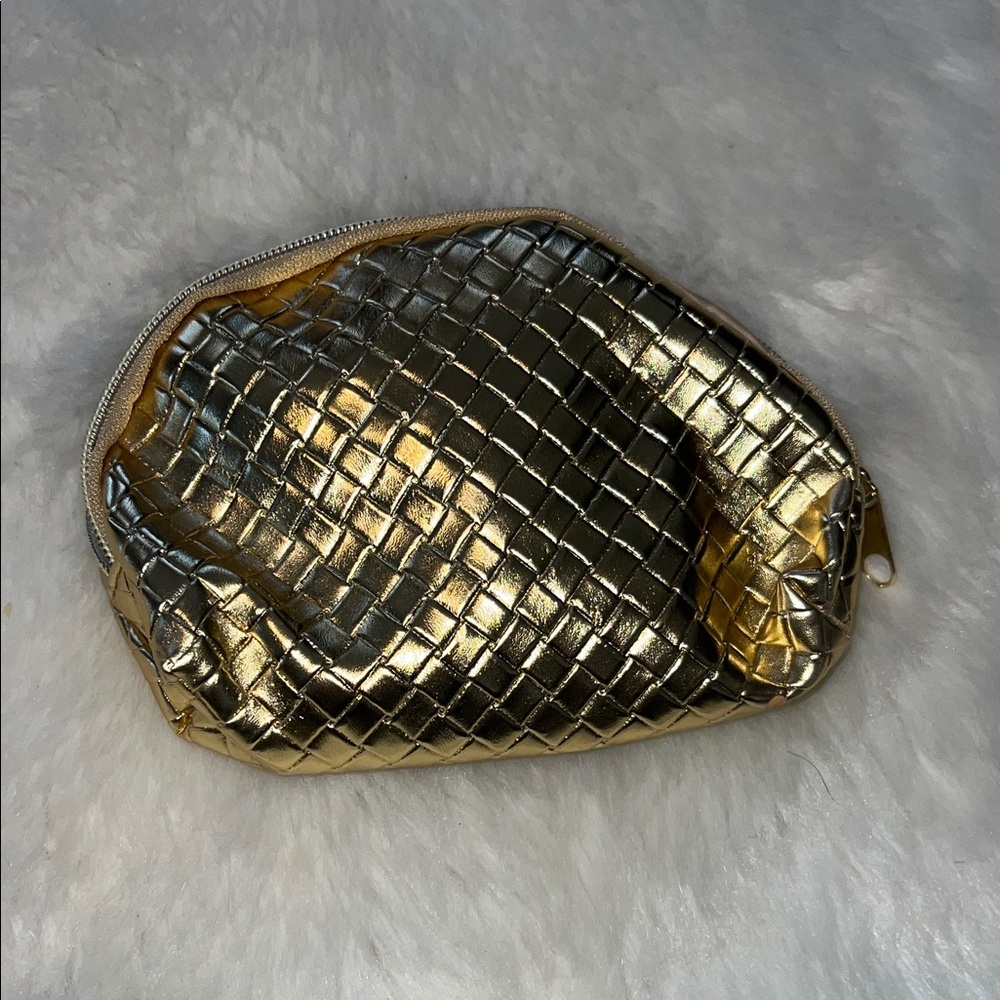 Luxurious Gold Quilted Cosmetic Bag